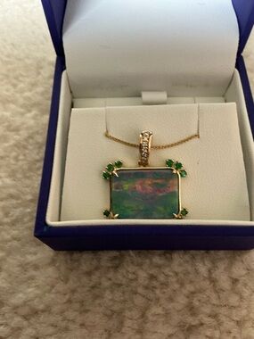 STUNNING DESIGNER LALI JEWELS MULTICOLORED OPAL NECKLACE WITH EMERALDS DIAMONDS